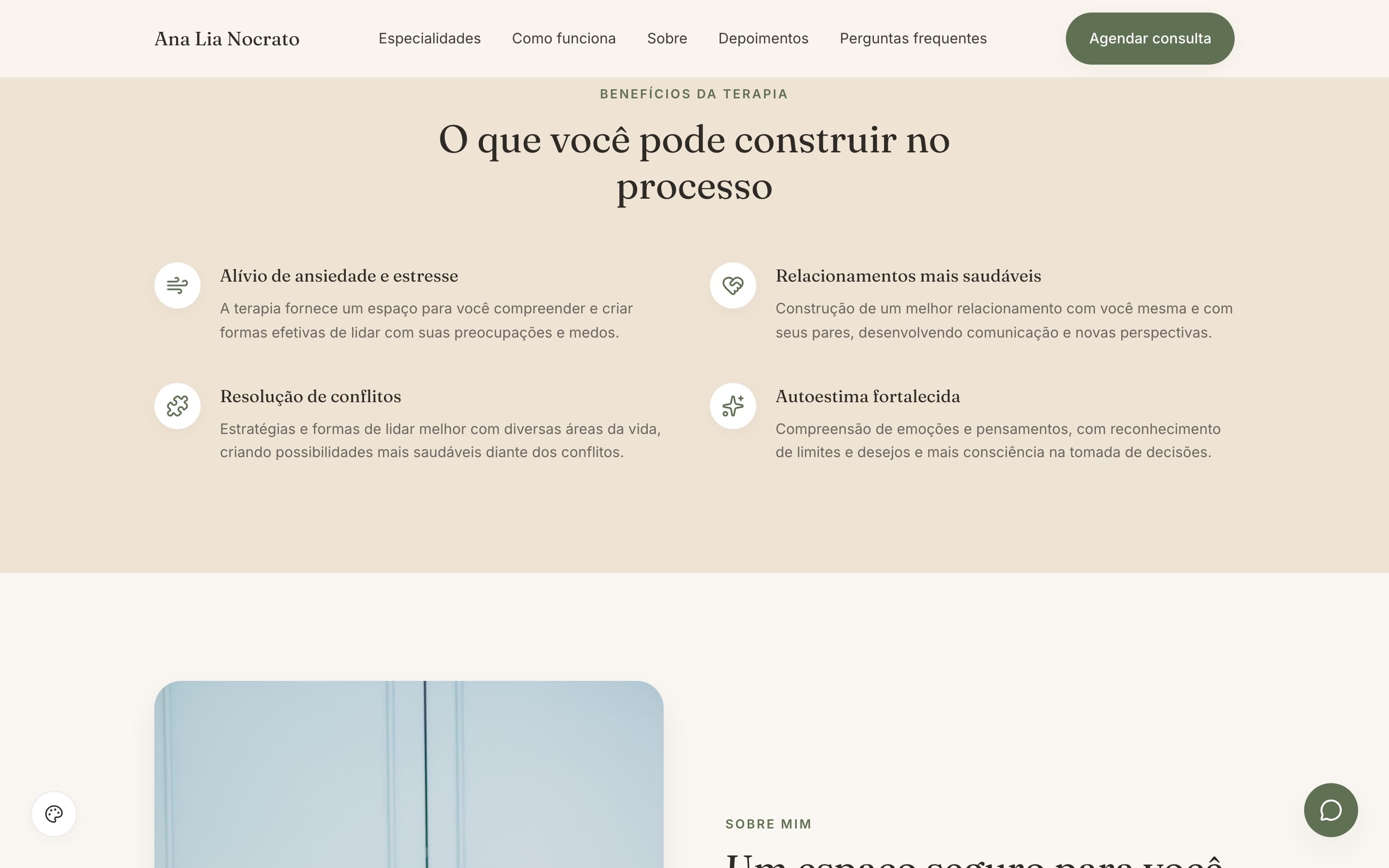 Seção “O que você pode construir no processo” do novo site, com os mesmos quatro benefícios reescritos e apresentados com mais respiro