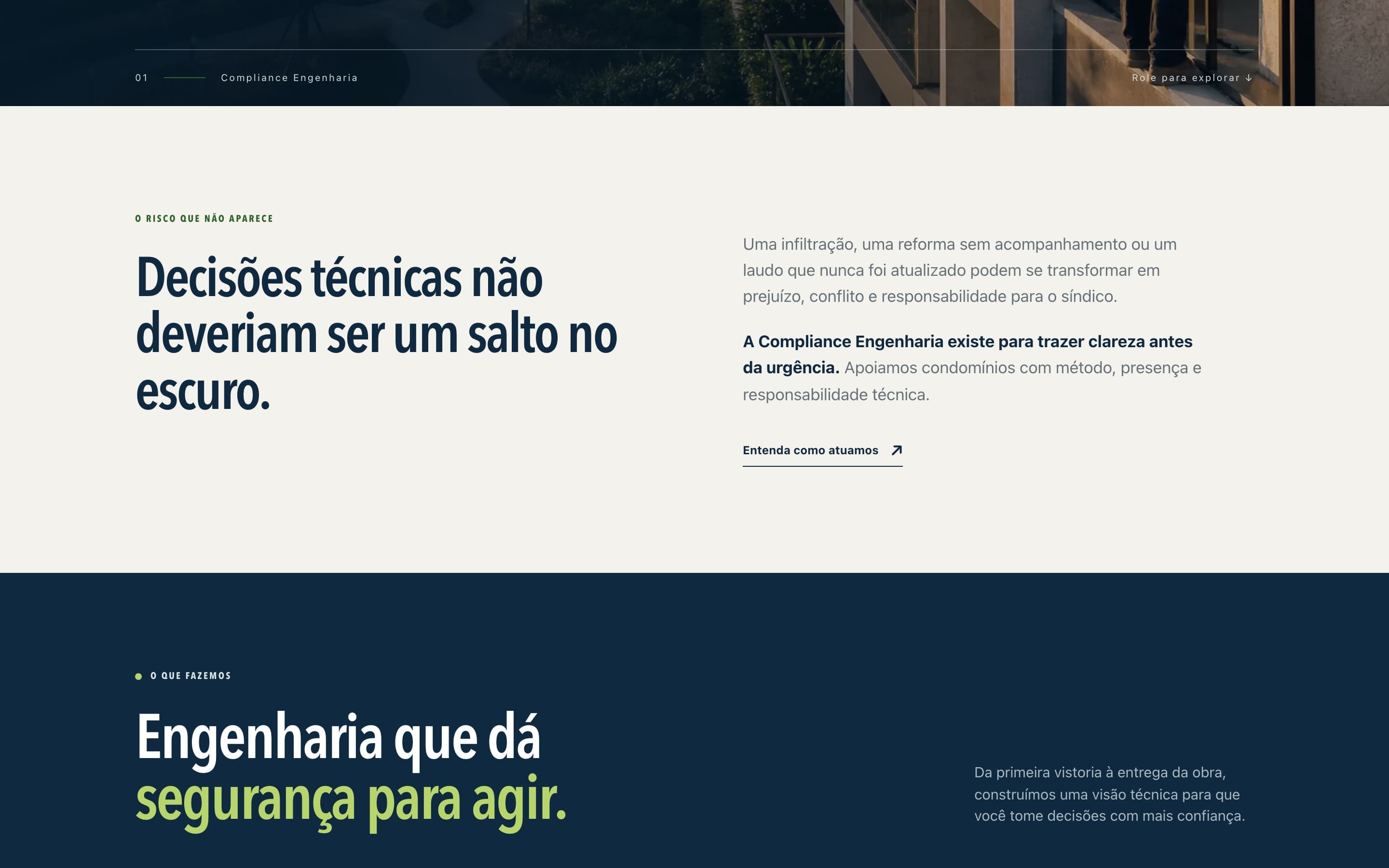 Seção “O risco que não aparece”, com o título “Decisões técnicas não deveriam ser um salto no escuro”